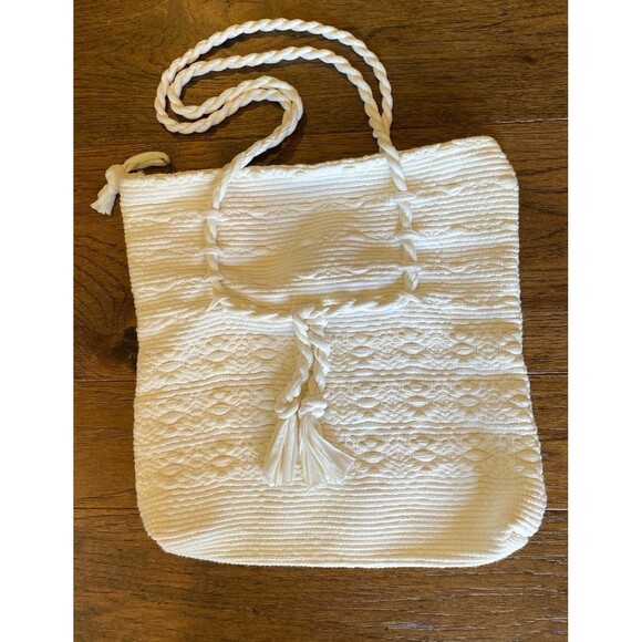 Handbags - Cream White Woman’s Bag Boho Look Woven Shoulder Purse Zipper Close ? New